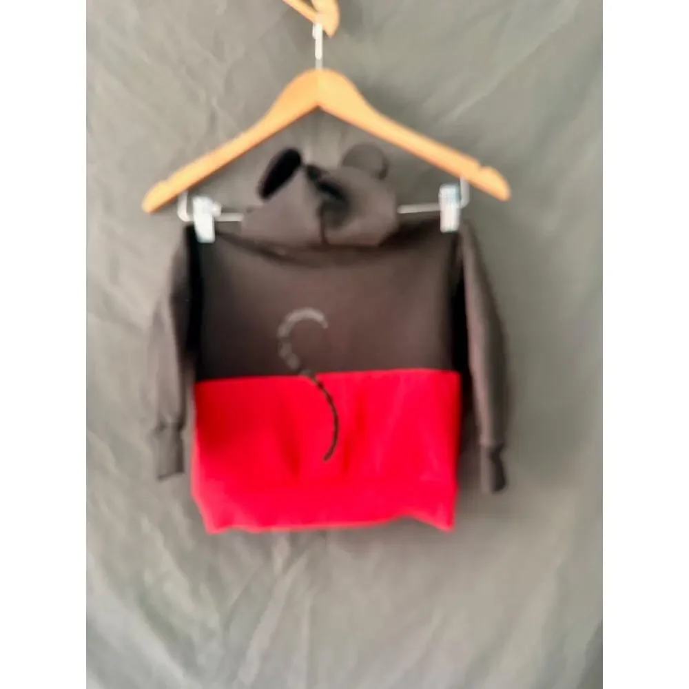 Disney Parks Mickey Mouse Toddler XS Full Zip Hoodie with Ears & Tail Red/Black